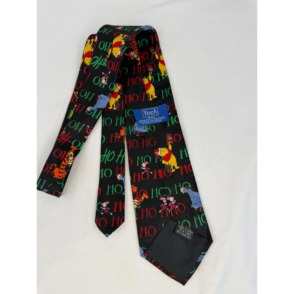 Vintage Disney Winnie the Pooh Christmas Tie Mens‎ Black Tigger Eeyore Holiday